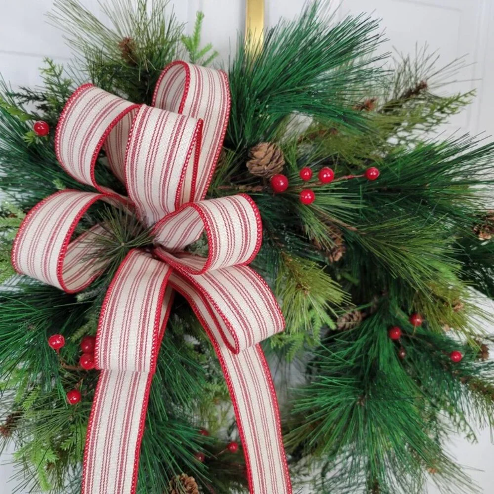 Mixed Pines Winter Wreath, Winter Season Red Berry Pine Farmhouse Rustic Wreath
